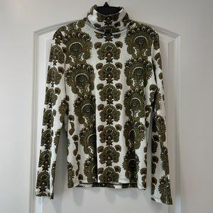 NWOT Cara Cara Green Print Cotton Turtleneck